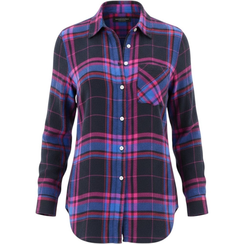 Banana Republic Dillon Classic Fit Plaid Shirt Pink Blue Black Petite Medium